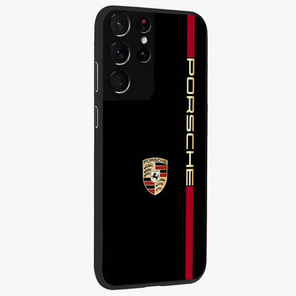 Black Minimal Porsche Glass Case upright view showcasing stylish automotive artwork with bold minimal theme.