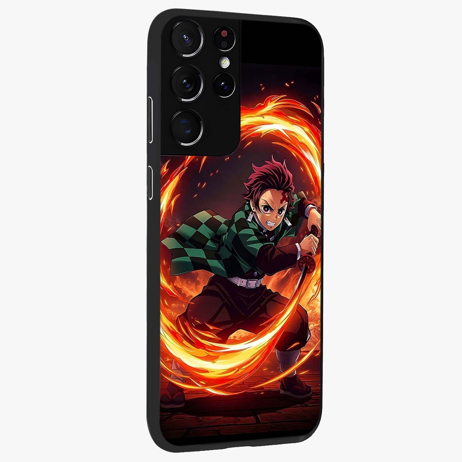 Blazing Sword Resolve Glass Case upright view showcasing dramatic warrior inspired artwork with intense visual style.