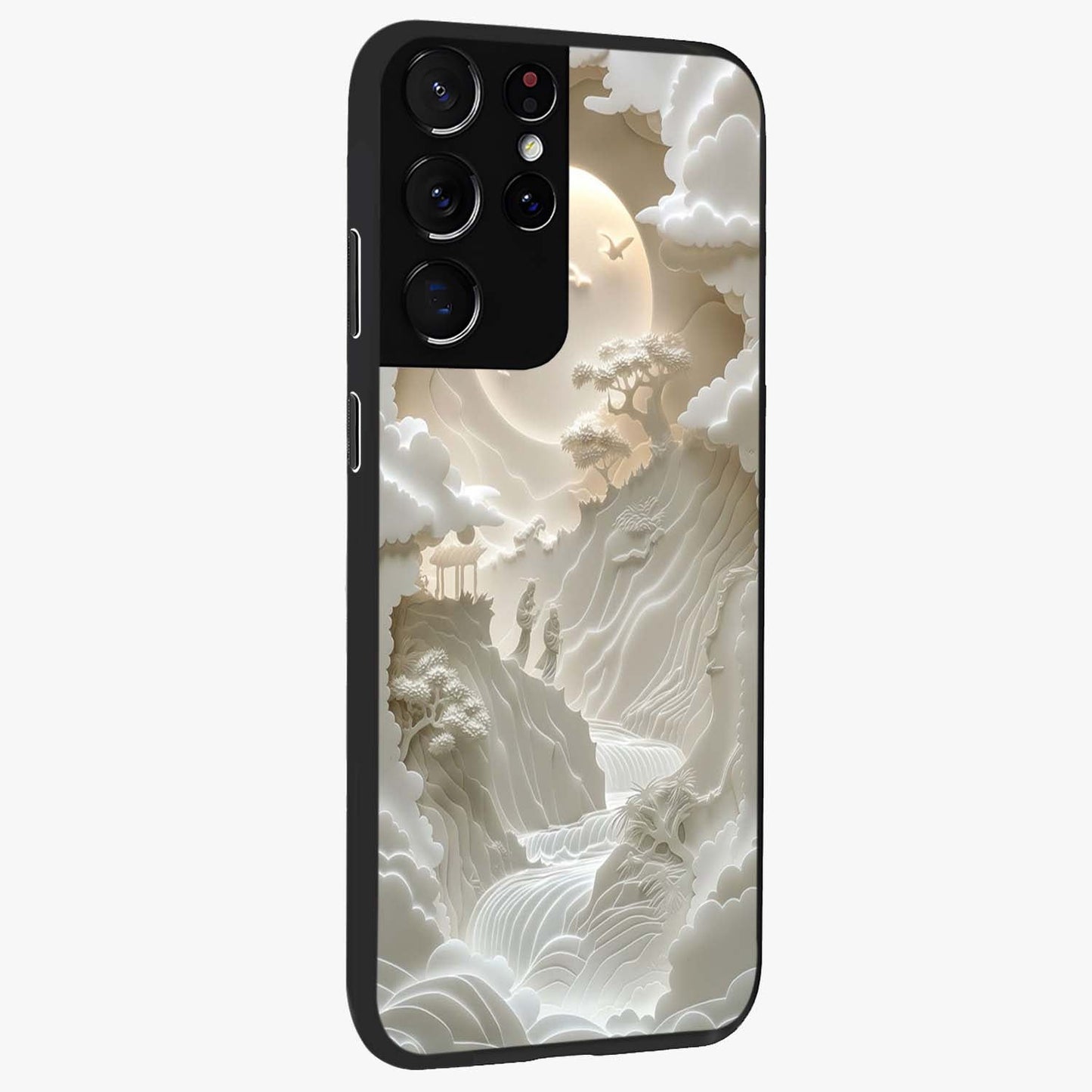 Celestial Origami Glass Case upright view showcasing creative origami artwork with modern celestial style.