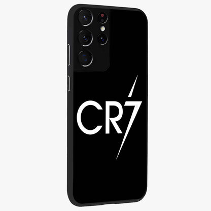Cr7 Elite Strike Glass Case upright view showcasing energetic football inspired design with modern sports aesthetic.