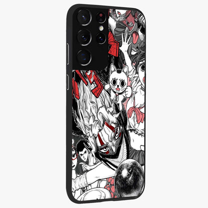 Crimson Chaos Panel Glass Case upright view showcasing intense crimson artwork with dramatic aesthetic style.