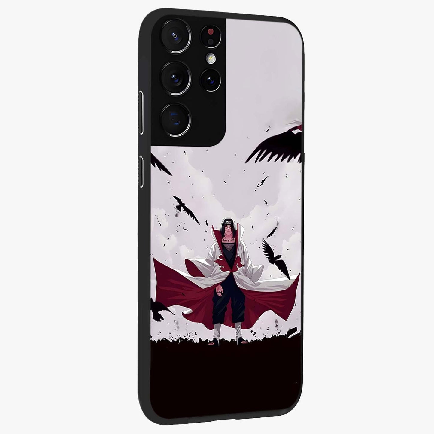 Crimson Crow Ascension Glass Case upright view showcasing dramatic crow artwork with bold gothic theme.
