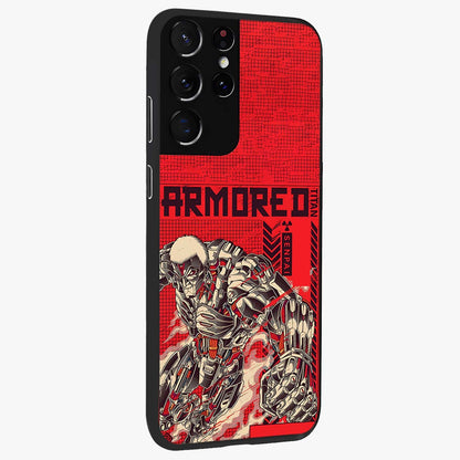 Crimson Mecha Titan Glass Case upright view showcasing dynamic robotic titan design with sci-fi inspired theme.