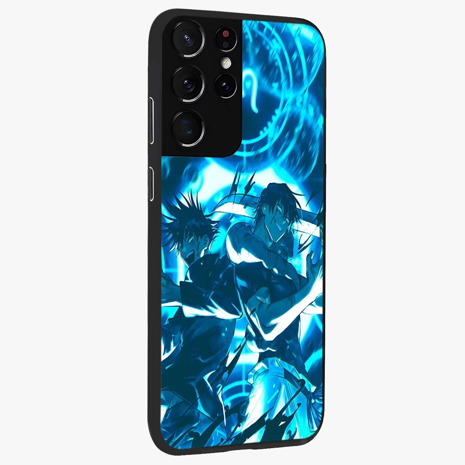Cursed Energy Clash Glass Case upright view showcasing dramatic clash artwork with bold supernatural theme.
