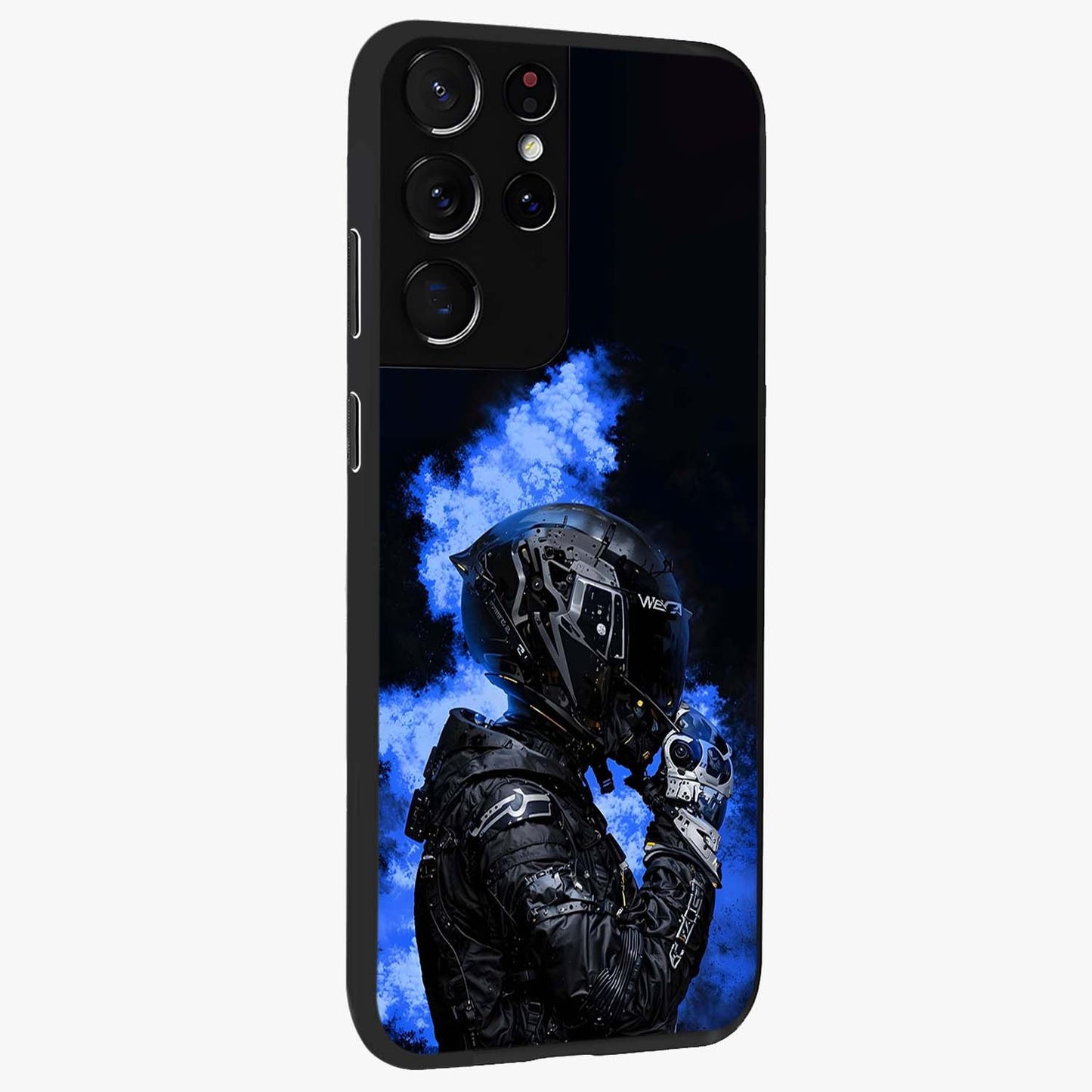 Cyber Sentinel Protocol Glass Case upright view showcasing advanced cyber sentinel artwork with futuristic tech theme.