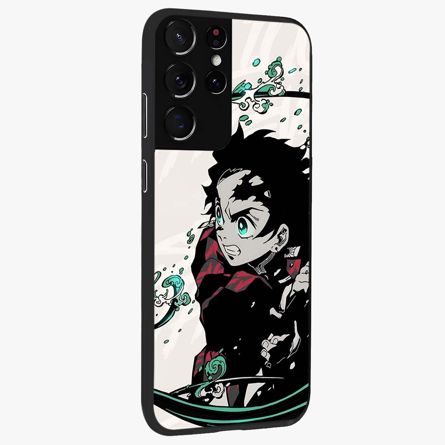 Demon Slayer Glass Case upright view showcasing powerful anime artwork with intense warrior theme.