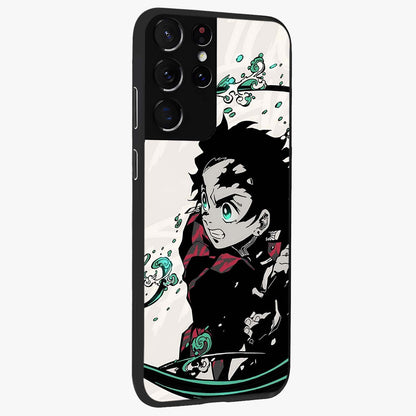 Demon Slayer Glass Case upright view showcasing powerful anime artwork with intense warrior theme.