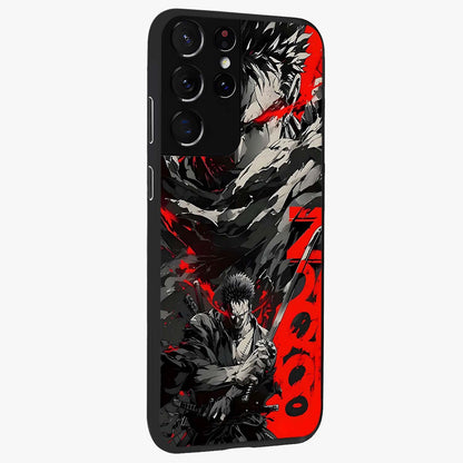 Demon Sword Resolve Glass Case upright view showcasing dramatic warrior artwork with intense battle theme.