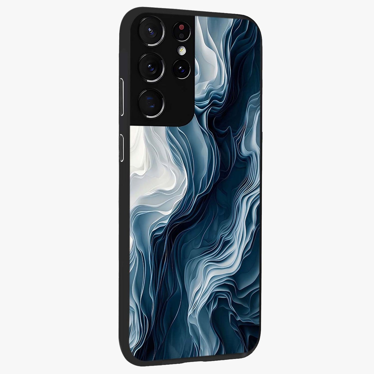 Ethereal Paper Marble Glass Case upright view showcasing smooth marble artwork with refined minimalist theme.