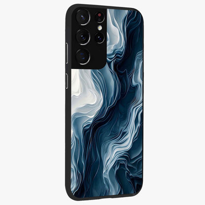 Ethereal Paper Marble Glass Case upright view showcasing smooth marble artwork with refined minimalist theme.