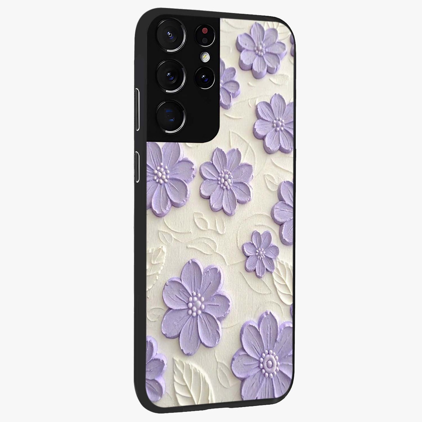 Floral Wall Art With Purple Flowers Glass Case upright view showcasing elegant purple flower artwork with decorative floral theme.