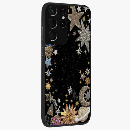 Galactic Jewel Stars Glass Case upright view showcasing glittering star jewel artwork with vibrant galaxy theme.
