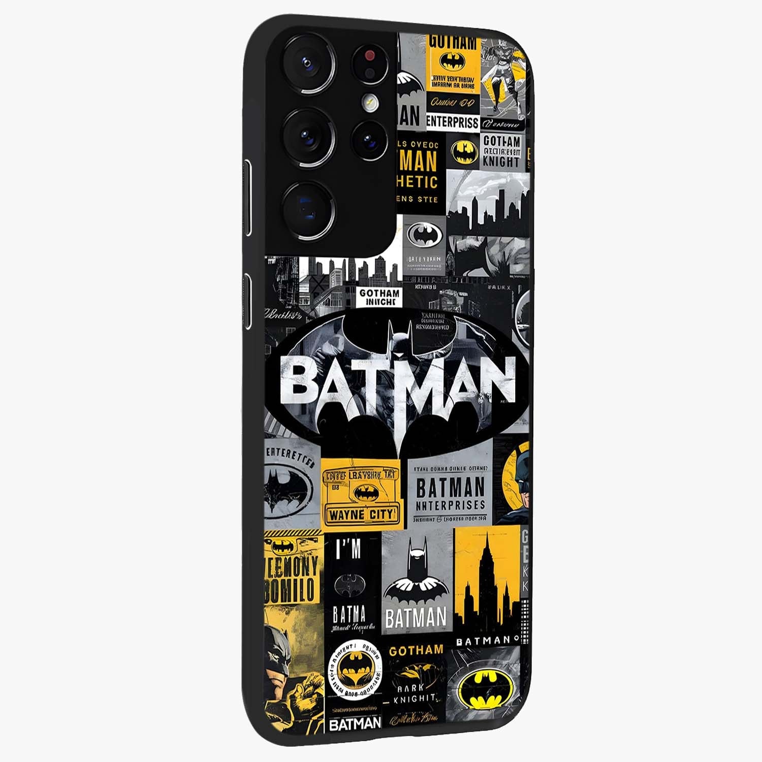Knight Gotham Rise Glass Case upright view showcasing bold vigilante themed artwork with gothic city vibe.