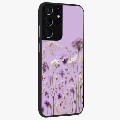 Lavender Blossom Dream Glass Case upright view showcasing delicate lavender blossom artwork with peaceful floral theme.
