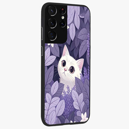 Lilac Hide Peek Cat Glass Case upright view showcasing charming cat artwork with adorable peek theme.