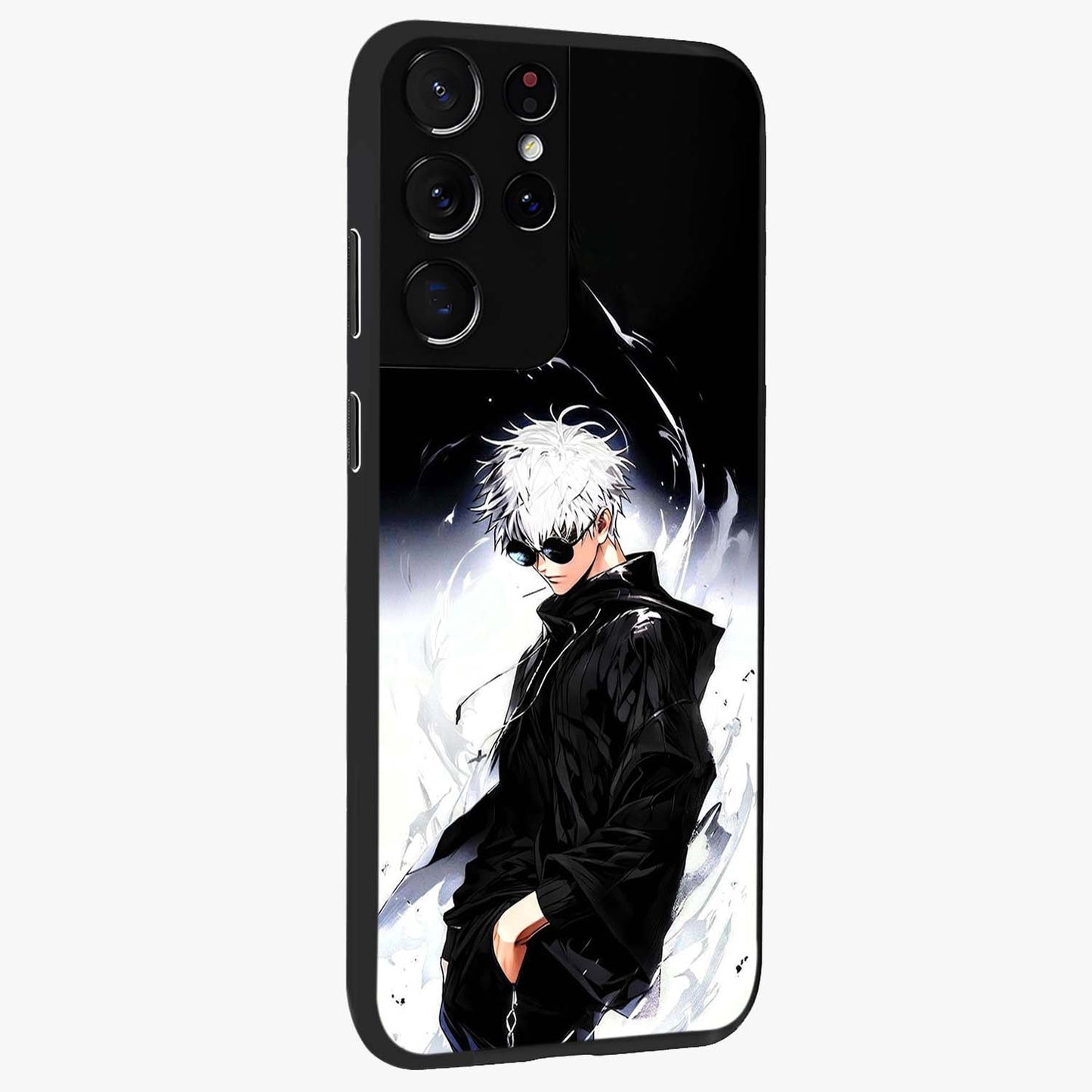 Limitless Shadow King Glass Case upright view showcasing bold shadow warrior artwork with epic fantasy theme.
