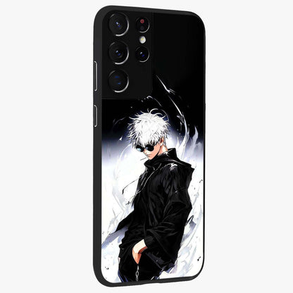 Limitless Shadow King Glass Case upright view showcasing bold shadow warrior artwork with epic fantasy theme.