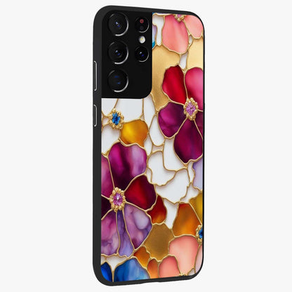 Marble Flower Pattern Glass Case upright view showcasing decorative marble flower artwork with refined style.