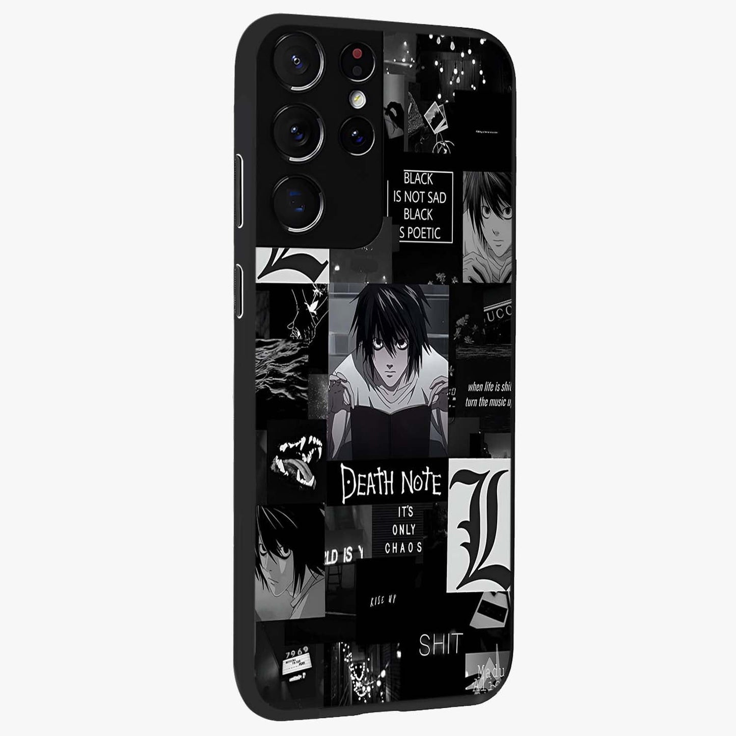Midnight Chaos Mind Glass Case upright view showcasing expressive abstract artwork with bold dark theme.