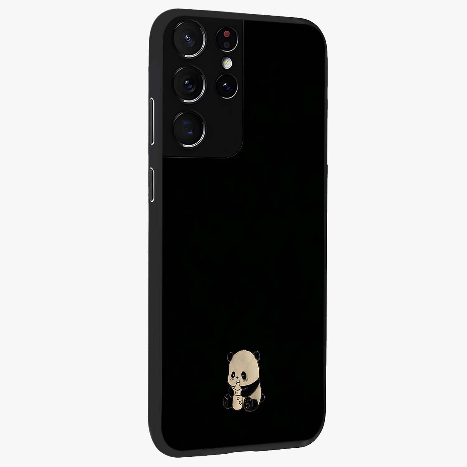 Midnight Panda Love Glass Case upright view showcasing charming panda artwork with playful romantic theme.