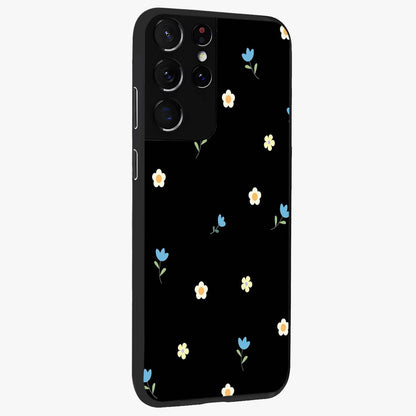 Minimal Petal Whispers Glass Case upright view showcasing elegant floral artwork with modern minimalist style.