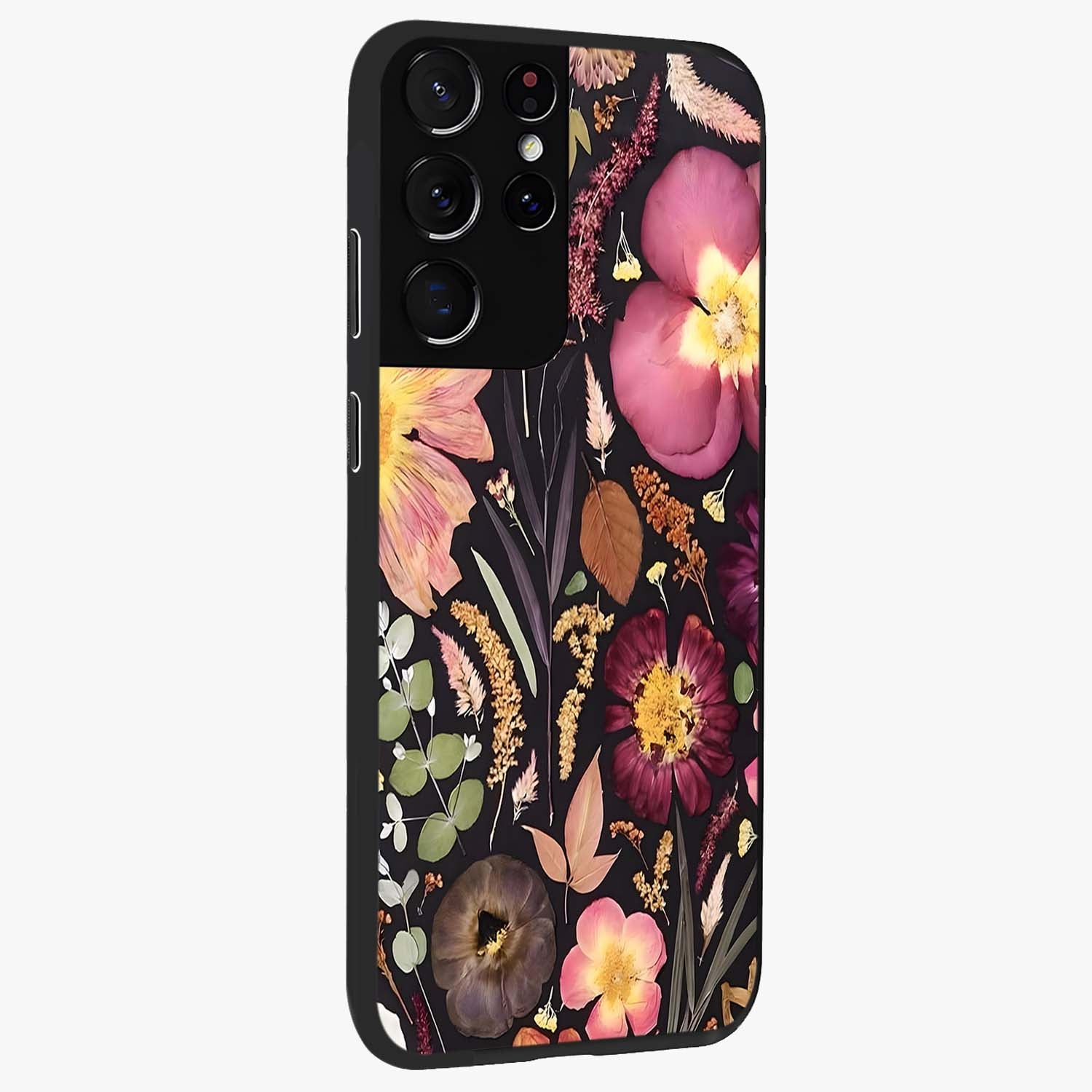 Petal Dream Tapestry Glass Case upright view showcasing detailed floral tapestry artwork with artistic nature theme.