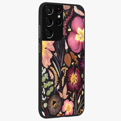 Petal Dream Tapestry Glass Case upright view showcasing detailed floral tapestry artwork with artistic nature theme.