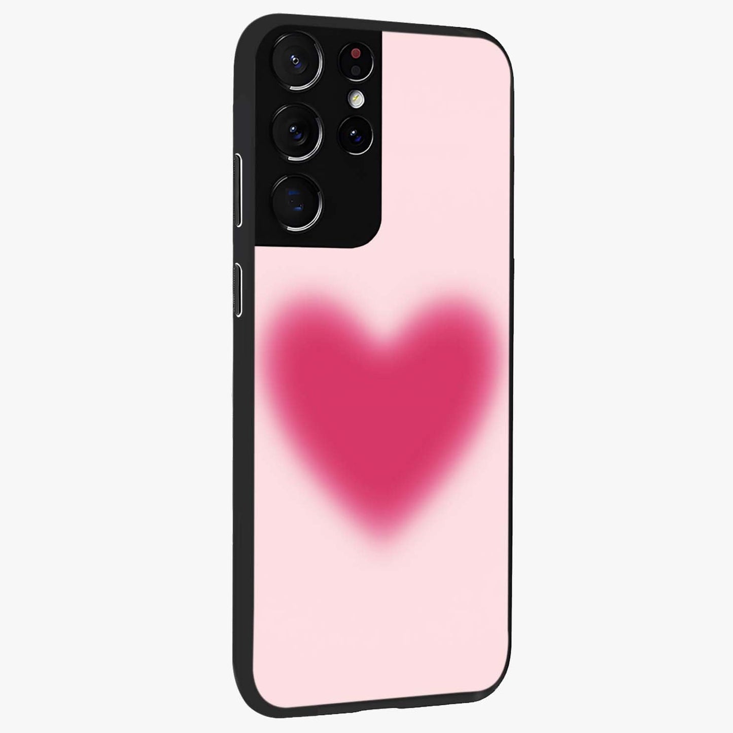 Pink Aura Heart Glass Case upright view showcasing romantic heart artwork with soft pastel theme.