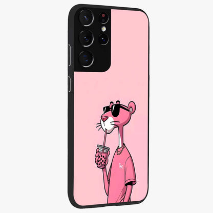 Pink Panther Glass Case upright view showcasing fun animated artwork with stylish retro cartoon theme.