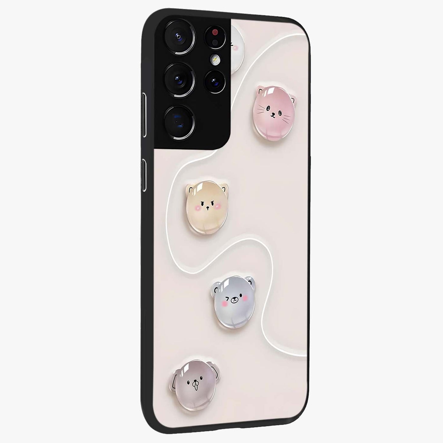 Puffy Face Parade Glass Case upright view showcasing adorable character artwork with cheerful animated theme.