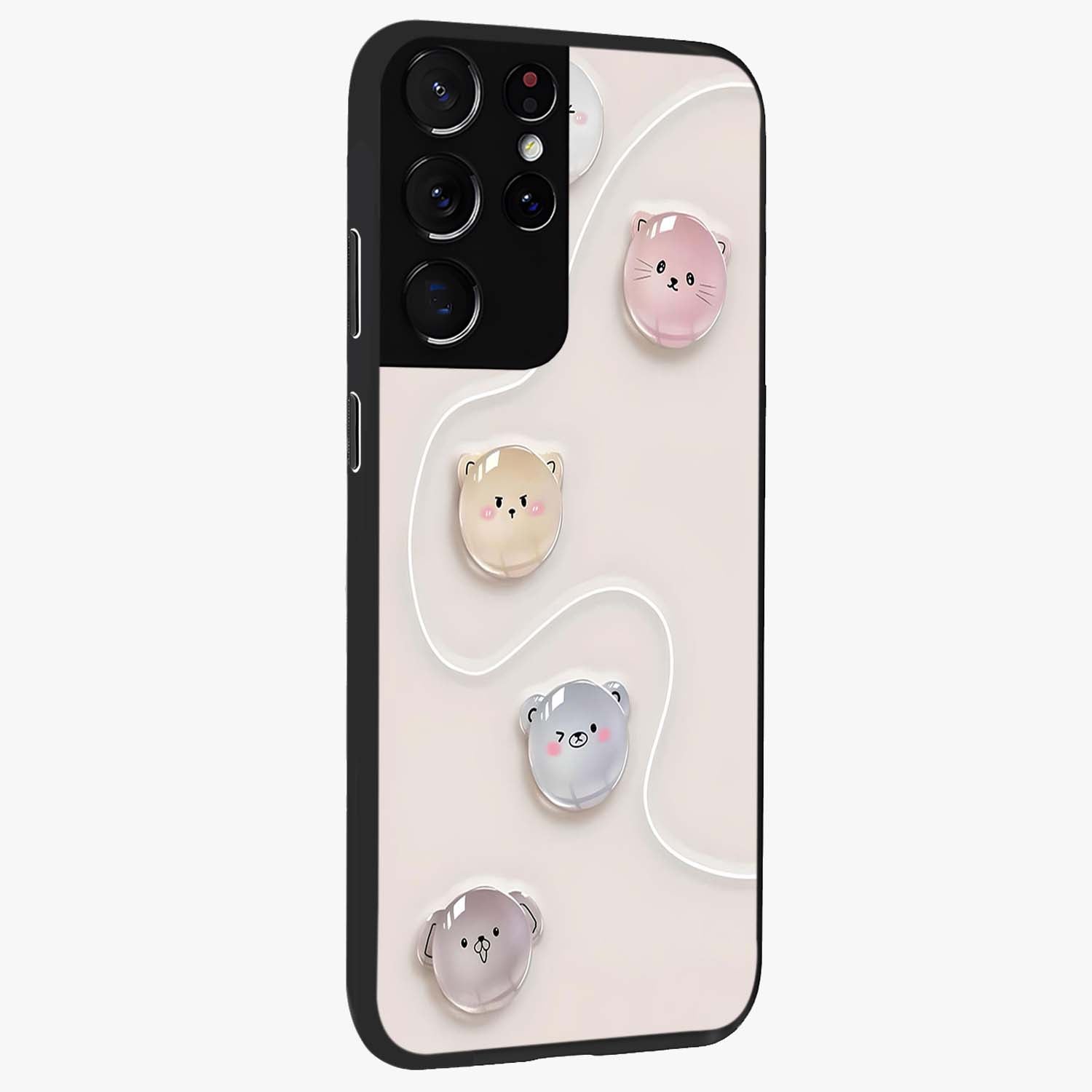 Puffy Face Parade Glass Case upright view showcasing adorable character artwork with cheerful animated theme.