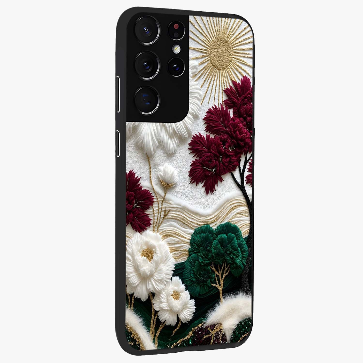 Radiant Bloom Elegance Glass Case upright view showcasing decorative flower artwork with refined botanical theme.