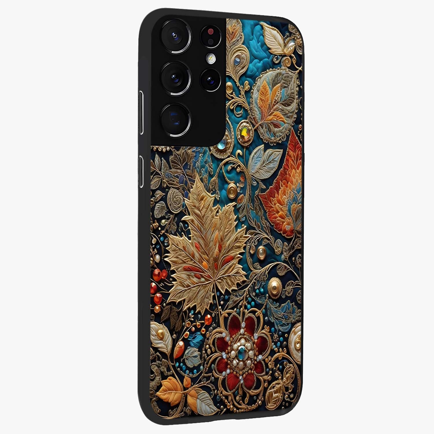 Royal Jewel Garden Glass Case upright view showcasing rich floral artwork with luxurious garden theme.