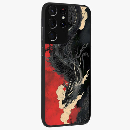 Shadow Dragon Fury Glass Case upright view showcasing intense dragon artwork with dramatic shadow theme.