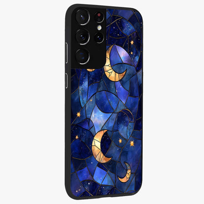 Starlit Sky Tapestry Glass Case upright view showcasing elegant starry sky artwork with cosmic decorative theme.