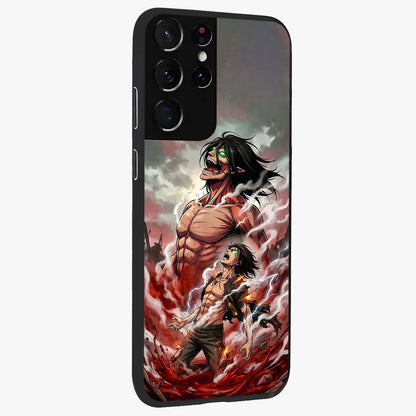 Titan Awakening Fury Glass Case upright view showcasing intense titan artwork with epic fantasy theme.