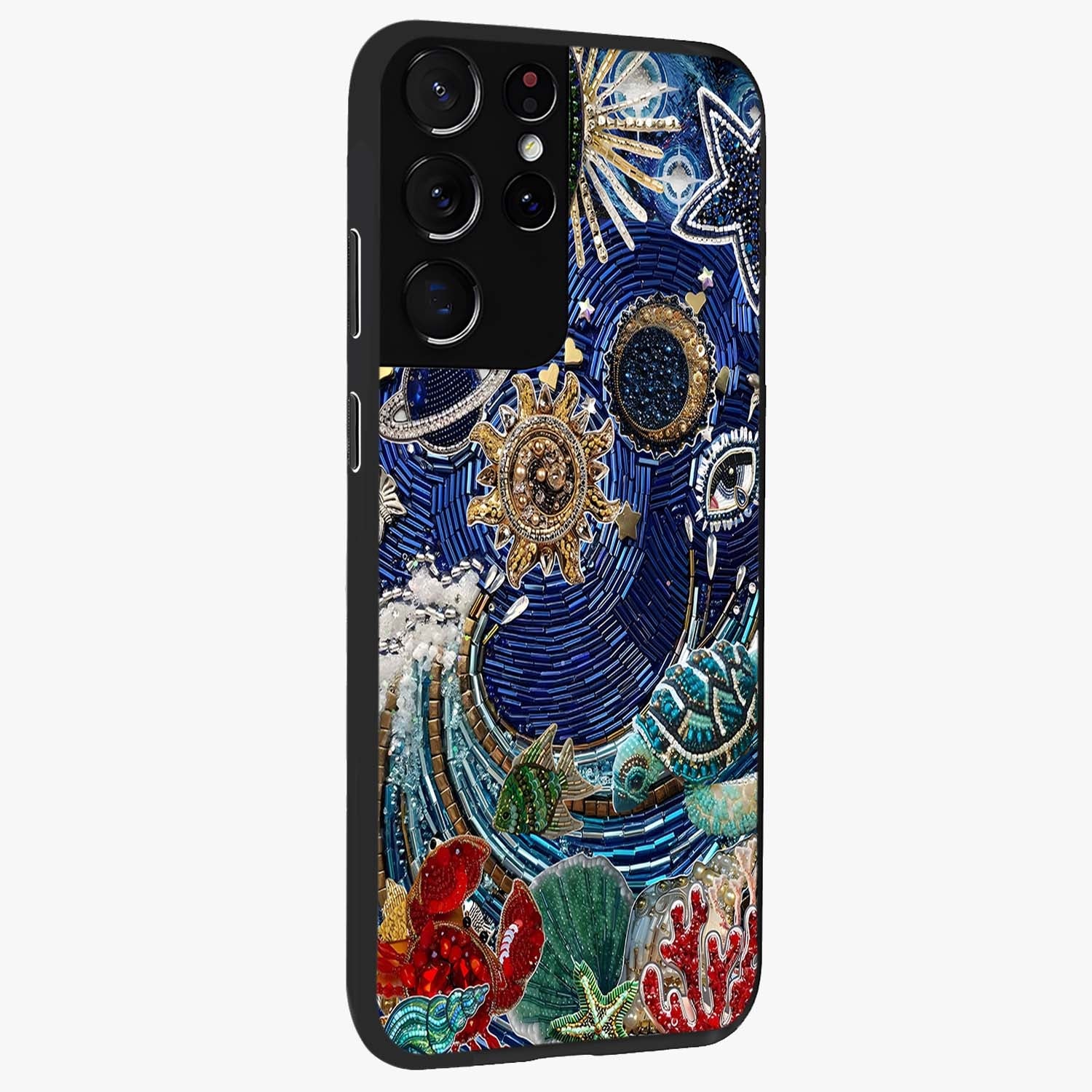 Universe Underwater Spark Glass Case upright view showcasing magical underwater galaxy artwork with vibrant cosmic theme.