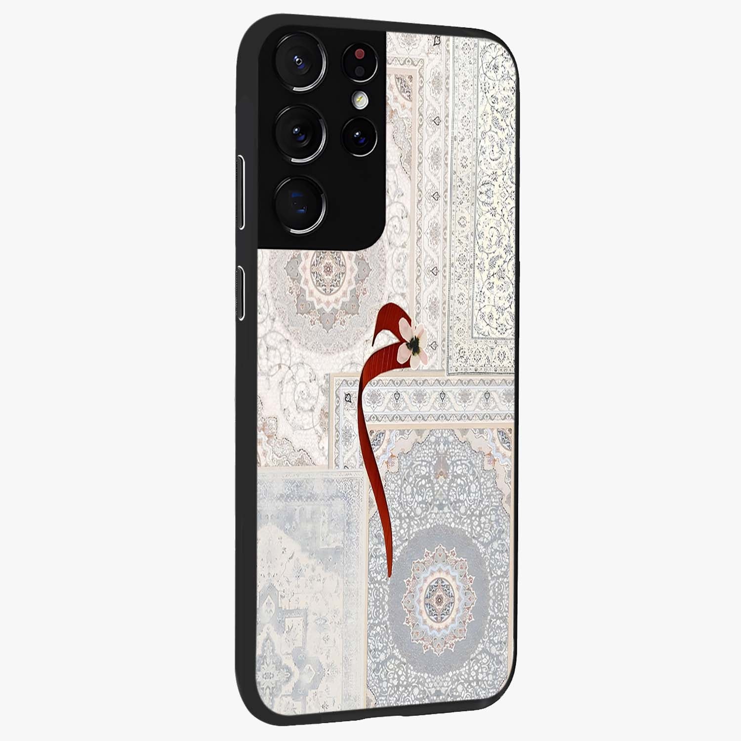 White Aesthetic Bow Glass Case upright view showcasing delicate ribbon bow artwork with cute minimalist theme.