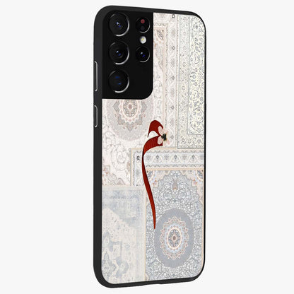 White Aesthetic Bow Glass Case upright view showcasing delicate ribbon bow artwork with cute minimalist theme.