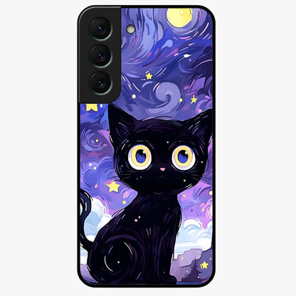 Abstract Cat Art Glass Case showing flat back view with artistic cat illustration and glossy glass finish.