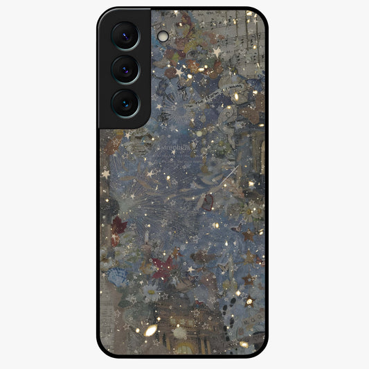 Aesthetic Astrolophia Glass Case showing flat back view with dreamy aesthetic design and glossy glass finish.