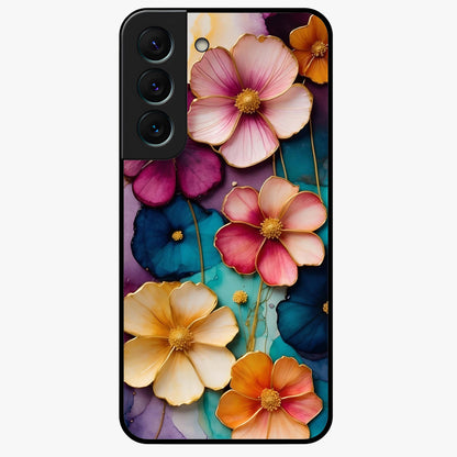 Artlyn Grace Flower Pattern Glass Case showing flat back view with elegant floral pattern artwork and glossy glass finish.