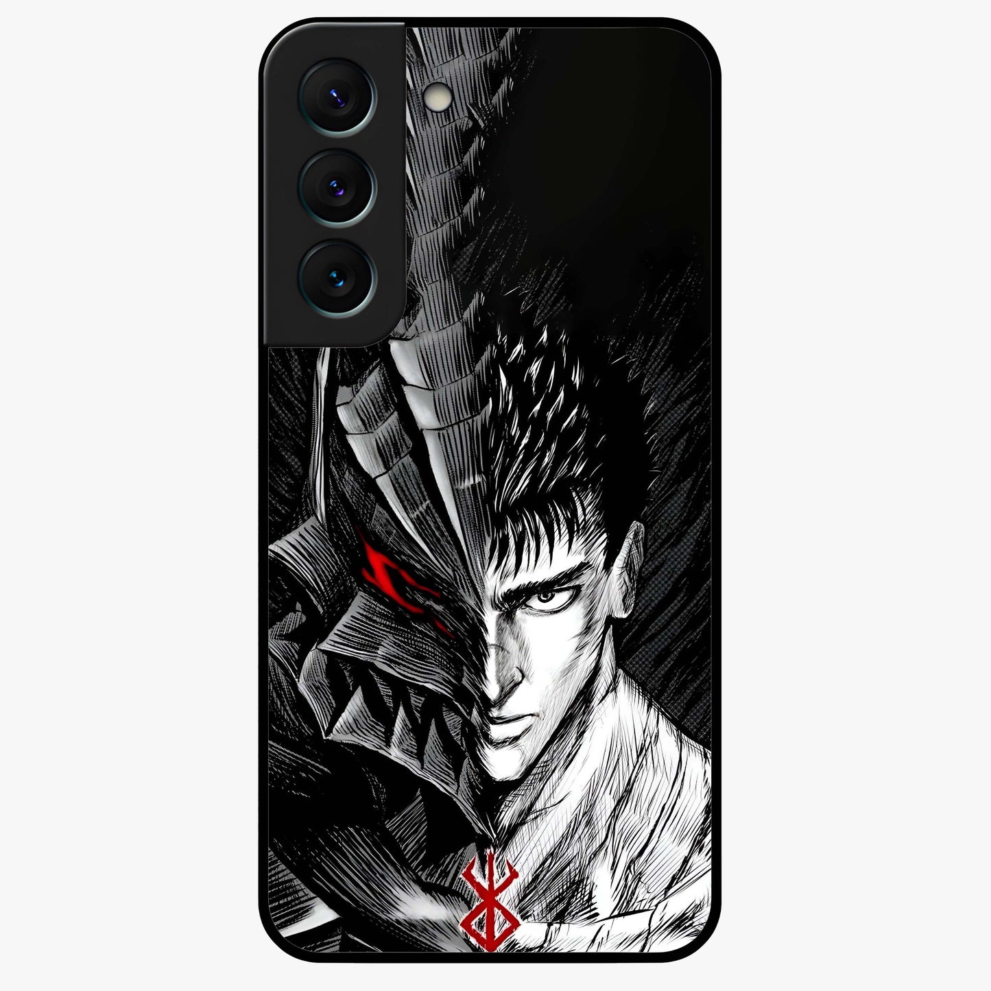Berserker Blood Oath Glass Case showing flat back view with fierce warrior inspired artwork and glossy glass finish.