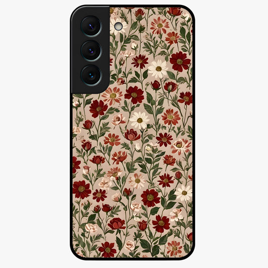 Biege Flower With Leaf Glass Case showing flat back view with soft beige floral artwork and glossy glass finish.