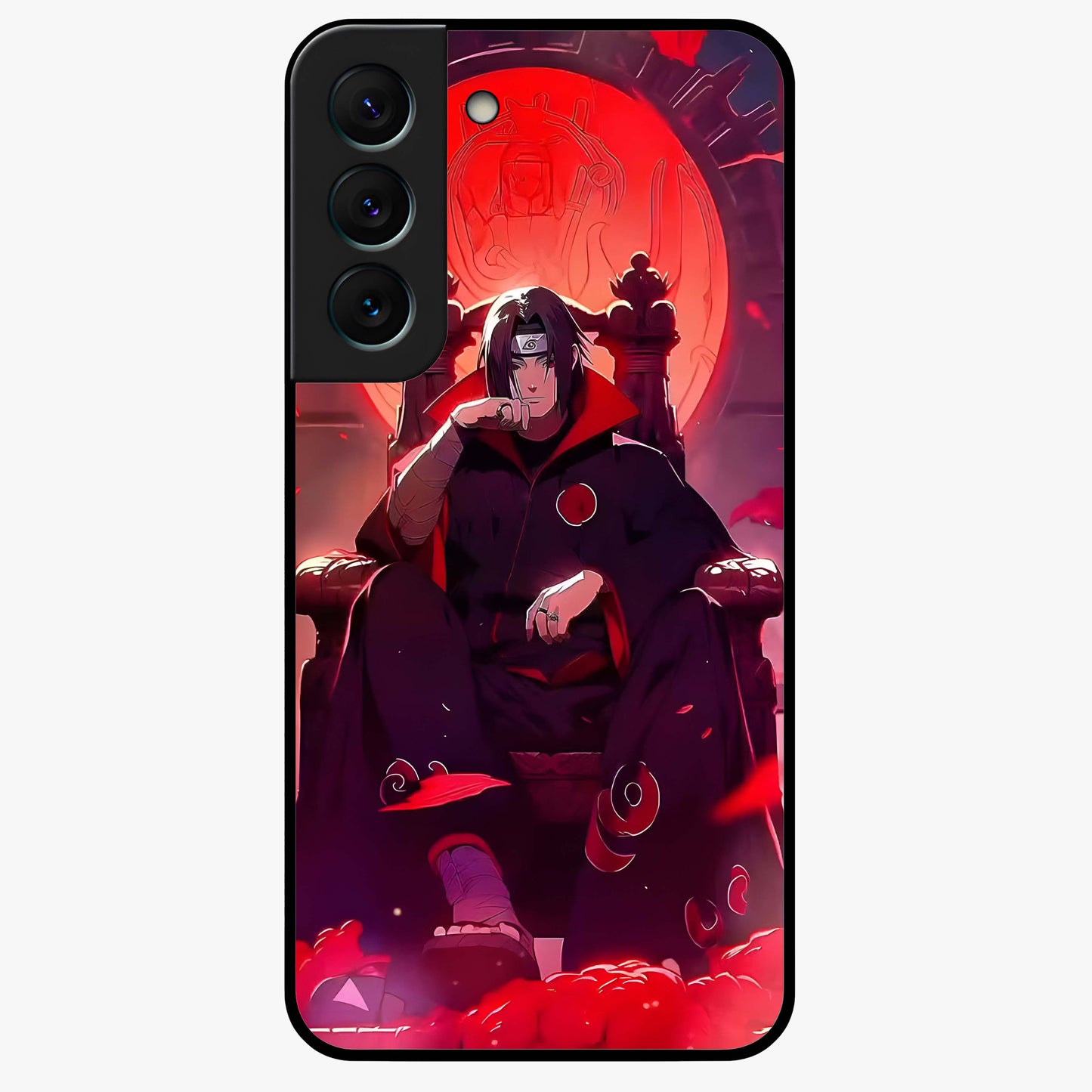 Blood Moon Sovereign Glass Case showing flat back view with mystical blood moon artwork and glossy glass finish.