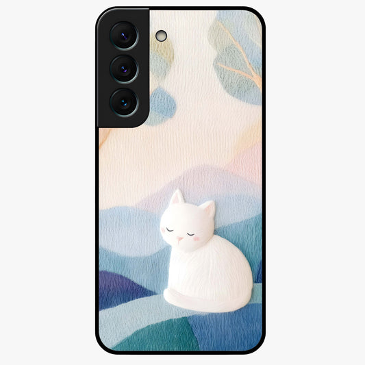 Cotton Dream Cat Glass Case showing flat back view with soft dreamy cat artwork and glossy glass finish.