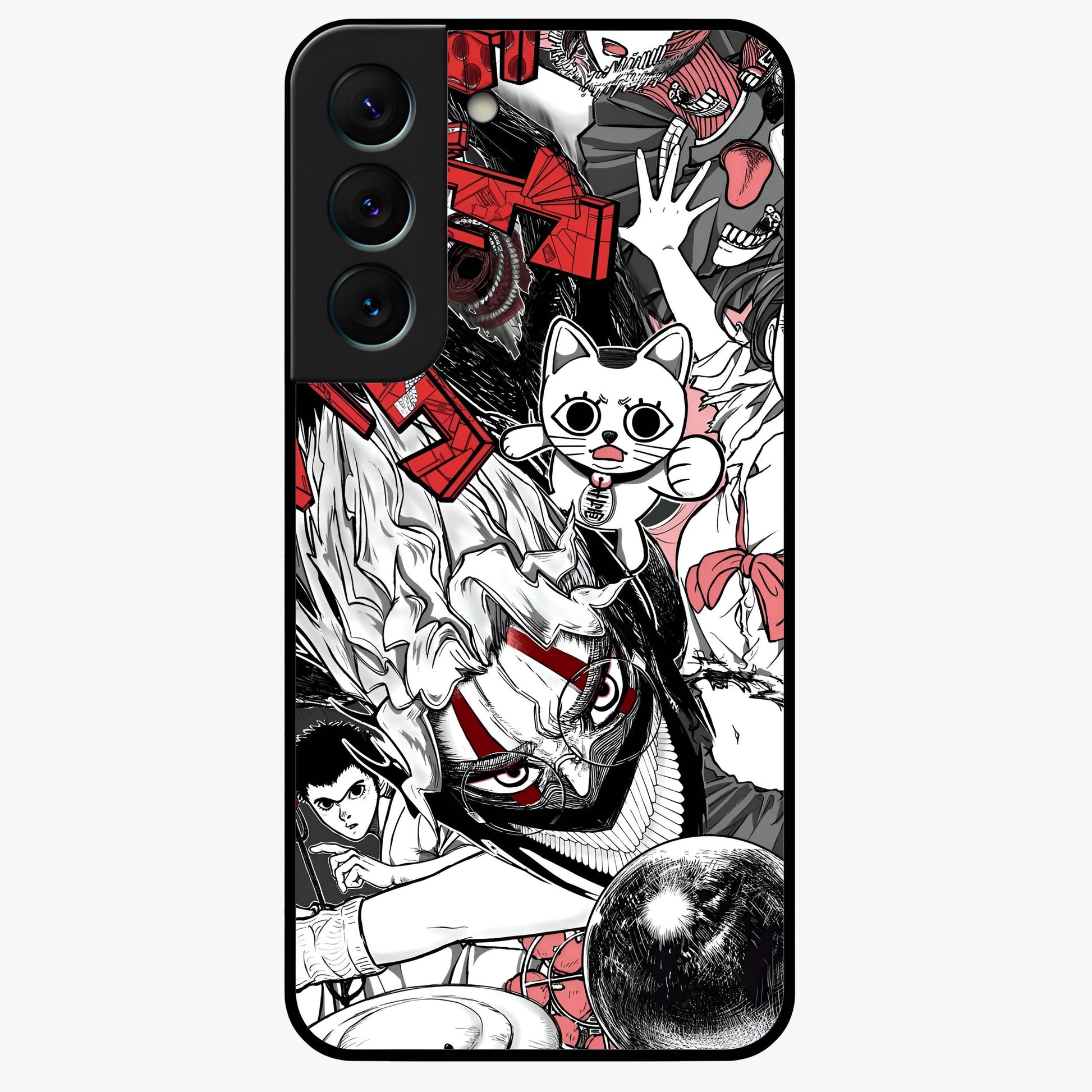 Crimson Chaos Panel Glass Case showing flat back view with bold crimson abstract artwork and glossy glass finish.
