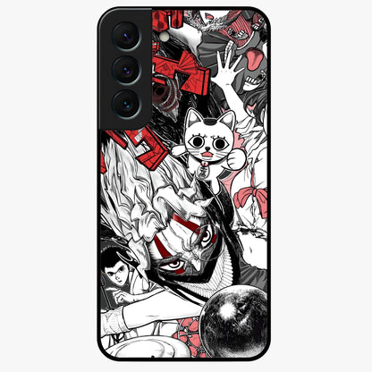 Crimson Chaos Panel Glass Case showing flat back view with bold crimson abstract artwork and glossy glass finish.