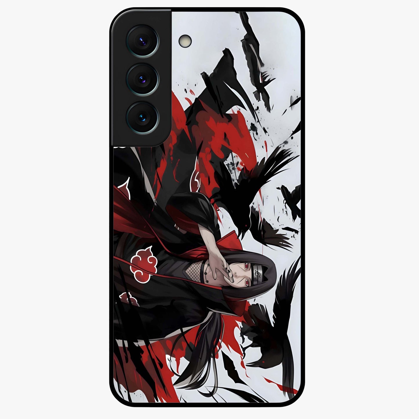 Crimson Crow Illusion Glass Case showing flat back view with artistic crow illusion artwork and glossy glass finish.