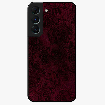 Crimson Fade Flow Glass Case showing flat back view with flowing crimson gradient artwork and glossy glass finish.